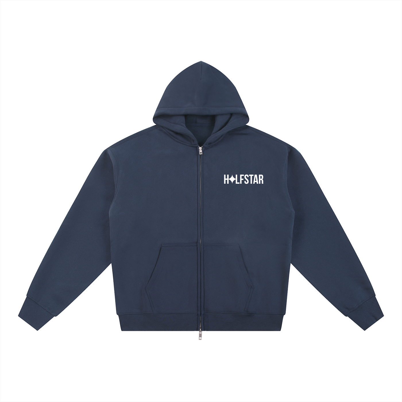 Navy fleeced double zip hoodie