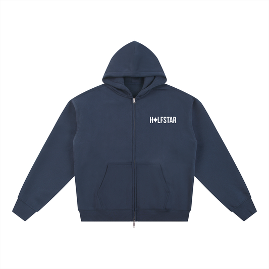 Navy fleeced double zip hoodie
