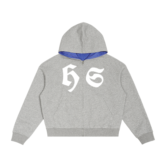 Plaid contrast HS boxy zip up