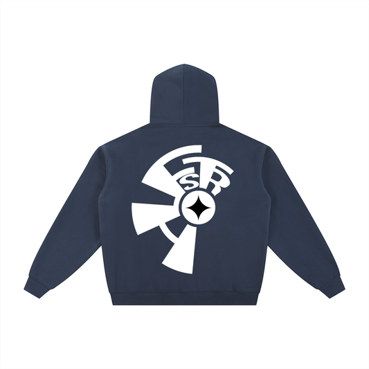 Navy fleeced double zip hoodie