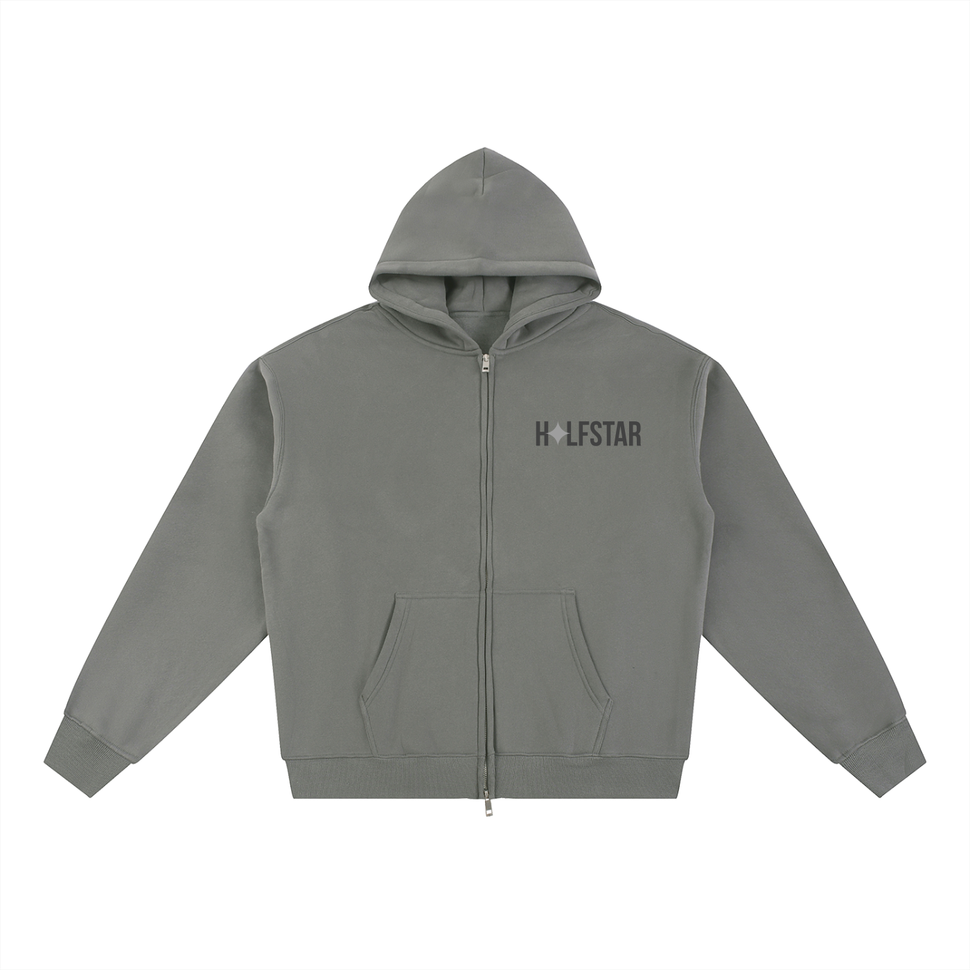 Off grey fleeced double zip hoodie